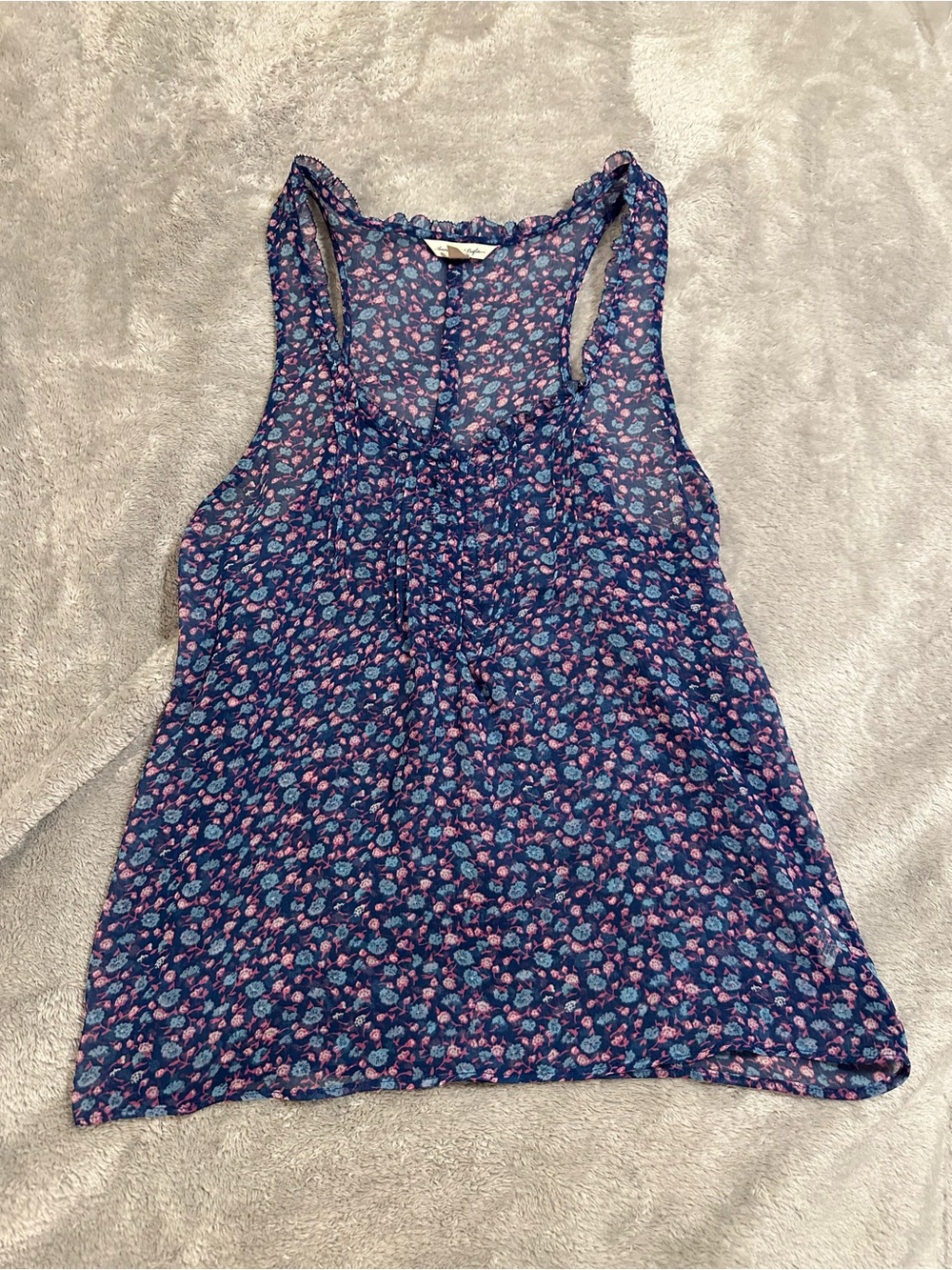 American Eagle Outfitters Navy Floral Racerback Tank with Pink & Blue Flowers